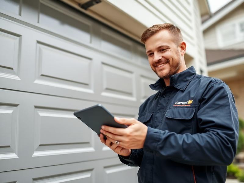 Granite Falls Garage Doors technician performing professional inspection with tablet